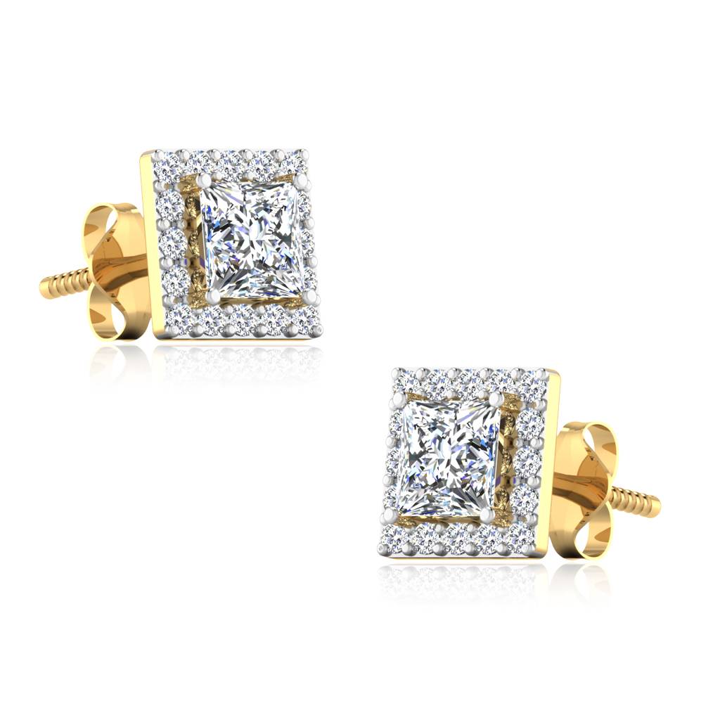 Iski Uski 925 Sterling Silver Princess Solitaire Stud Earrings