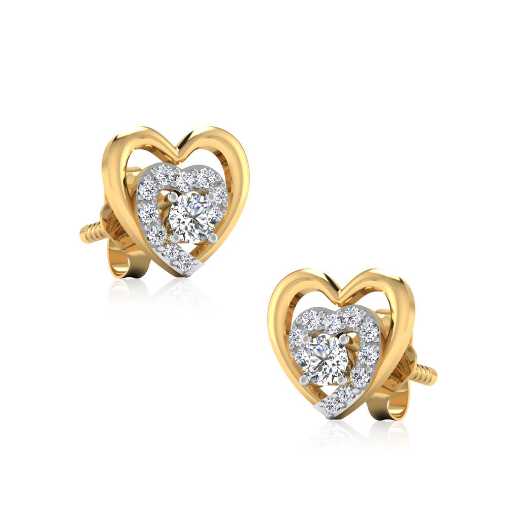 Iski Uski 925 Sterling Silver Heart Solitaire Stud Earrings