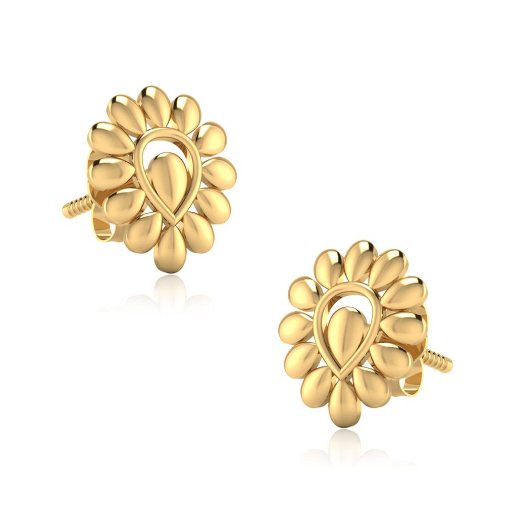 Iski Uski 925 Sterling Silver Floral Plain Silver Stud Earrings
