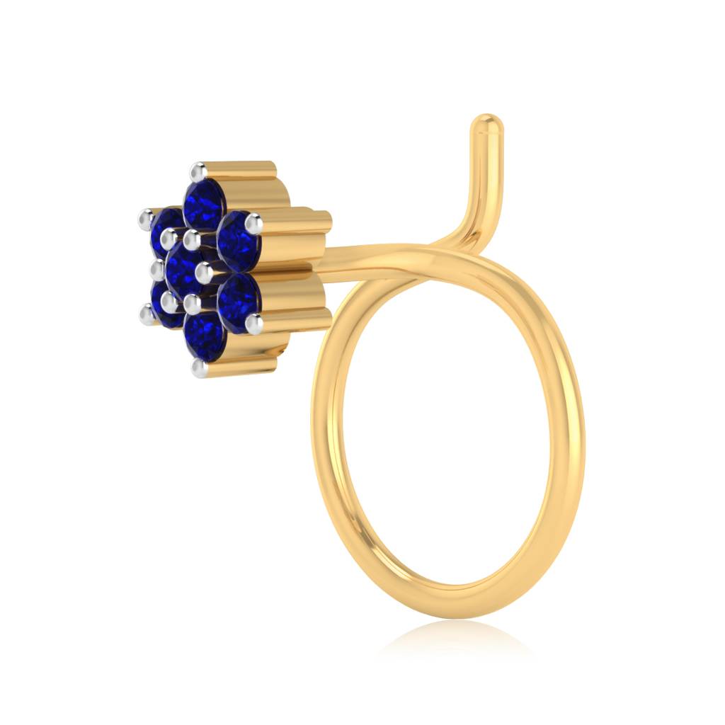 The Peoni Blue Sapphire Nose Pin : NS-0004YGBS