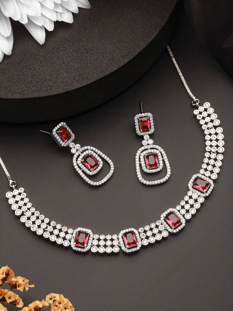 Silver-Plated Ad-Studded Jewellery Set : NL-JS24-40397