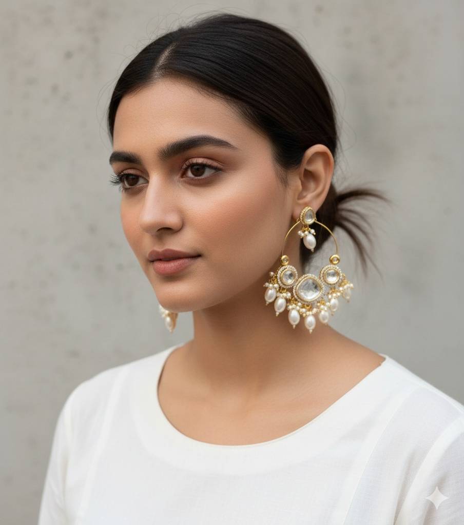 Zahra Emerald-Tinged Chandbali Earrings : BSJ157