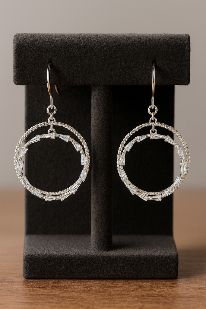 Minimal Diamond Hoops Silver Earrings : E094