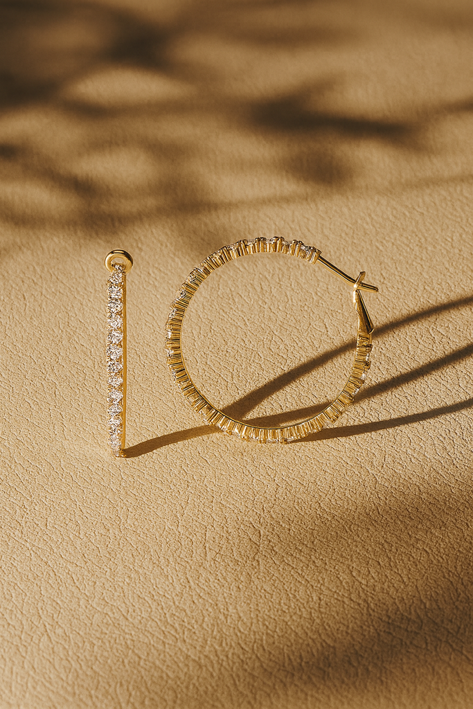 Cocktail Rose Gold Diamond Hoops Silver Earrings : E097