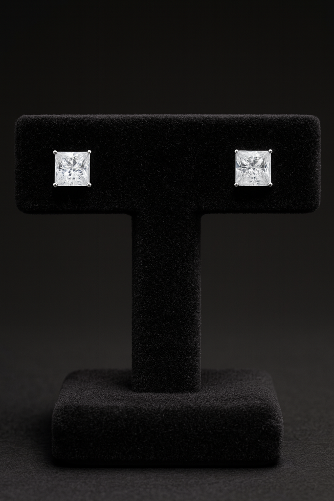 Classic Princess Solitaire Studs Silver Earrings : E088