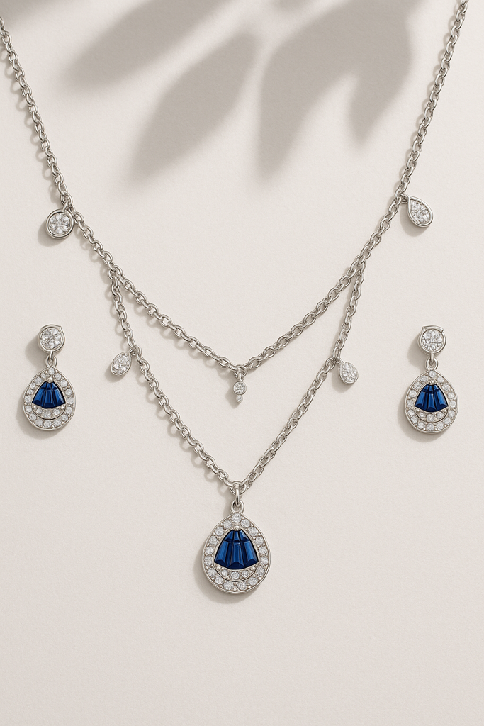 Modern Sapphire Silver Pendant Set : PS027