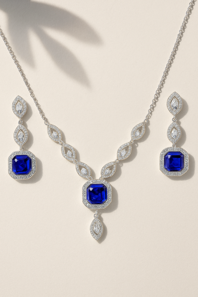 Timeless Elegance Sapphire Silver Pendant Set : PS028