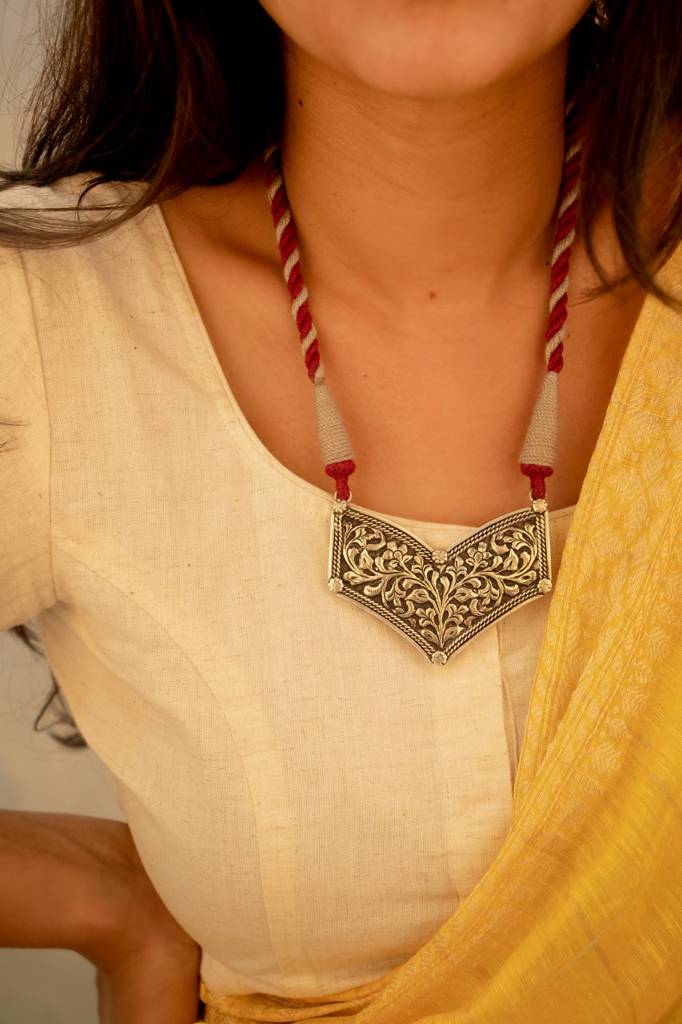 925 Sterling Silver Mizoya Chitai Detailed Dori Necklace : SN250