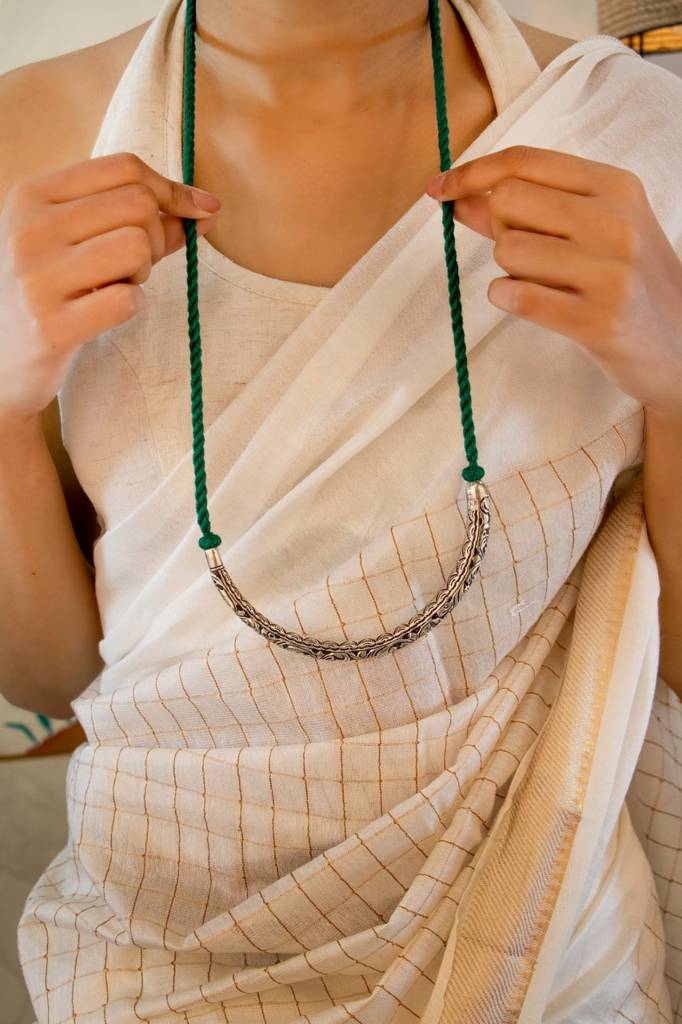 925 Sterling Silver Adya Chitai Pipe Dori Necklace : SN30102