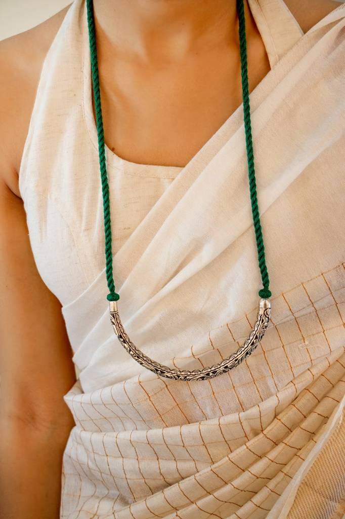 925 Sterling Silver Adya Chitai Pipe Dori Necklace : SN30102