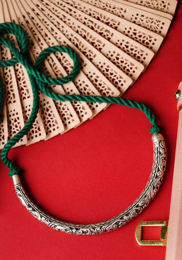 925 Sterling Silver Adya Chitai Pipe Dori Necklace : SN30102