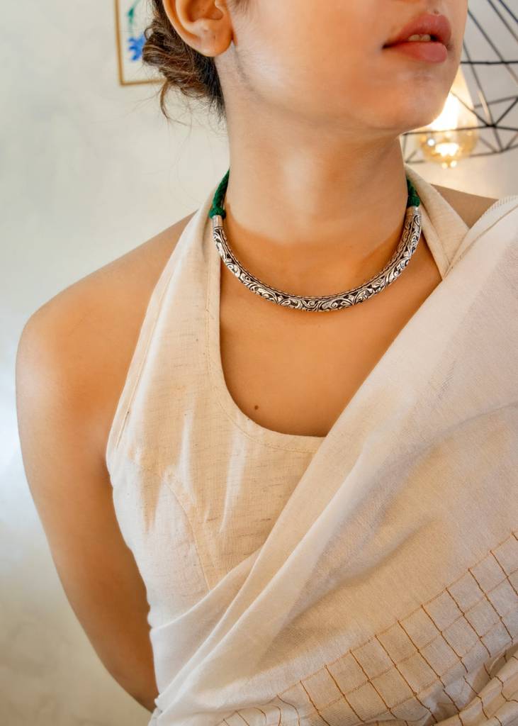 925 Sterling Silver Adya Chitai Pipe Dori Necklace : SN30102