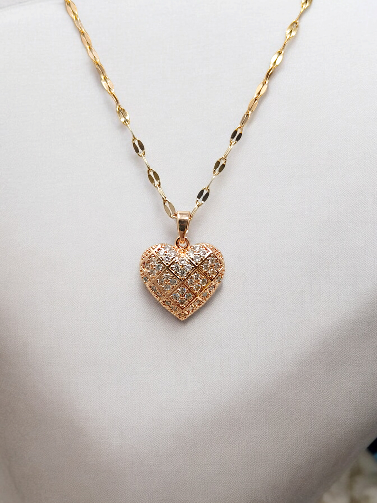 Rose Gold Blushing Heart Necklace – Gold-Plated Plated Stainless Steel Necklace| Waterproof Chain Pendant | Gifts : ROS-nec-01