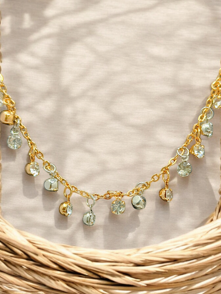 Sparkling Drip Necklace – Gold Finish Necklace With Dangling Stones For Women | Waterproof Chain | Gifts For Women A : NACK-01