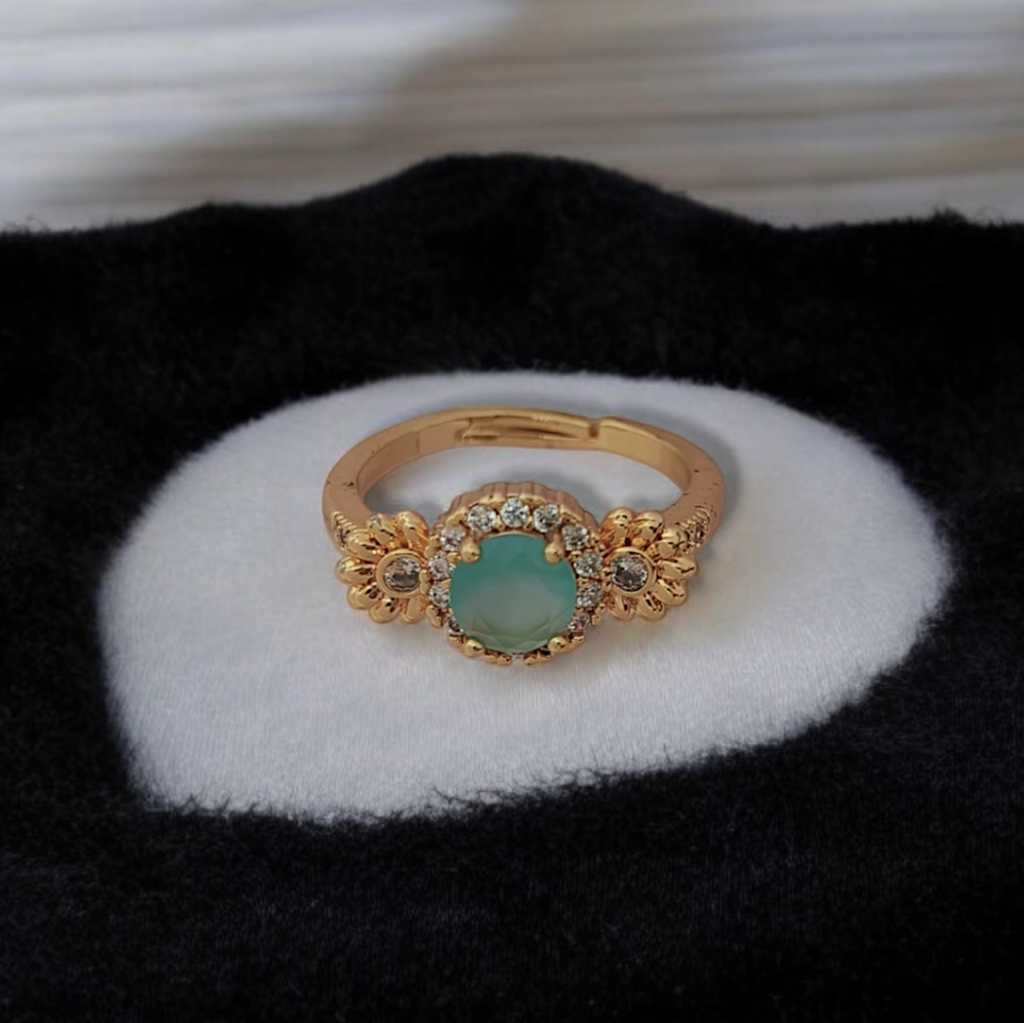 Blue Stone Gold Plated Ring For Women – Floral Design Engagement & Promise Ring |18K Gold Plated Stainless Stee : 60-3PXY-WQRU