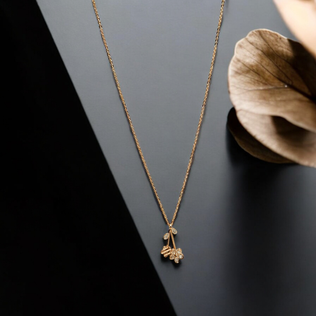 Rose Gold Necklace With Floral Design Plated Stainless Steel Necklace| Waterproof Chain Pendant | Gifts For Wom : AST-neck-012