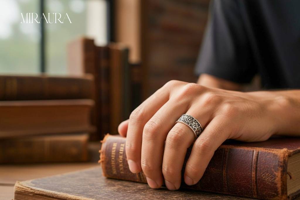 925 Silver Men'S Vintage-Style Carved Band : SKU-P-RG53