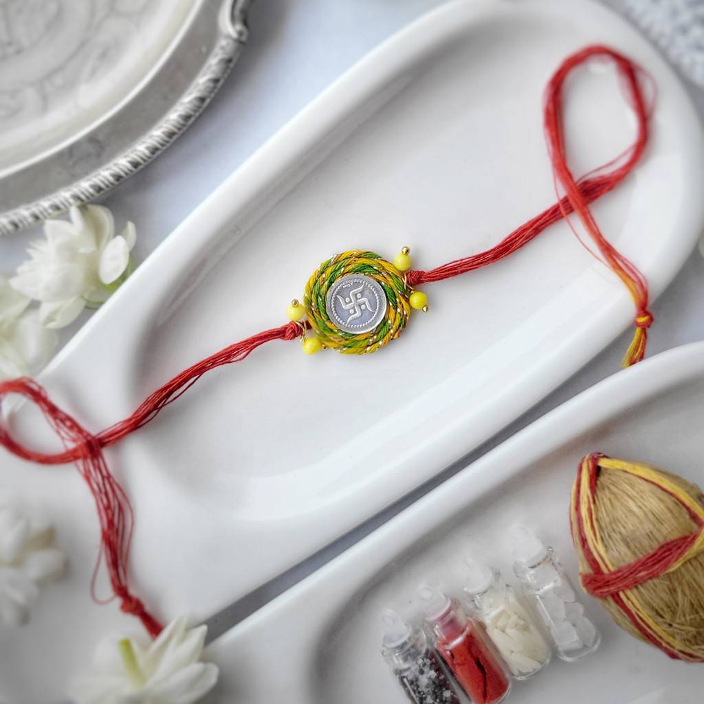 Swastik Silver Coin Lumba With Silver Rakhi : PIABRK105