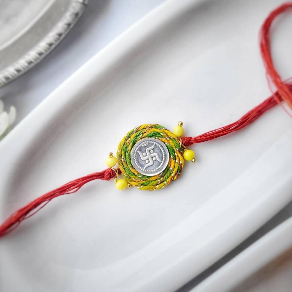 Swastik Silver Coin Lumba With Silver Rakhi : PIABRK105