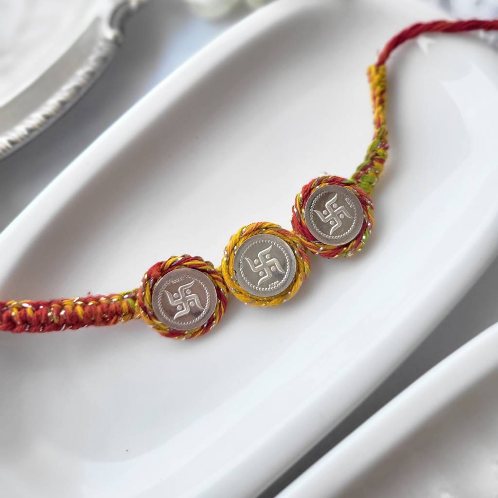 3 Coin Silver Rakhi For Prosperity : PIABRK112