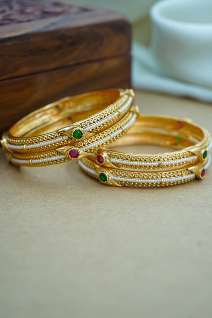 Traditional Pearl & Gold Heritage Bangles : HJ-9