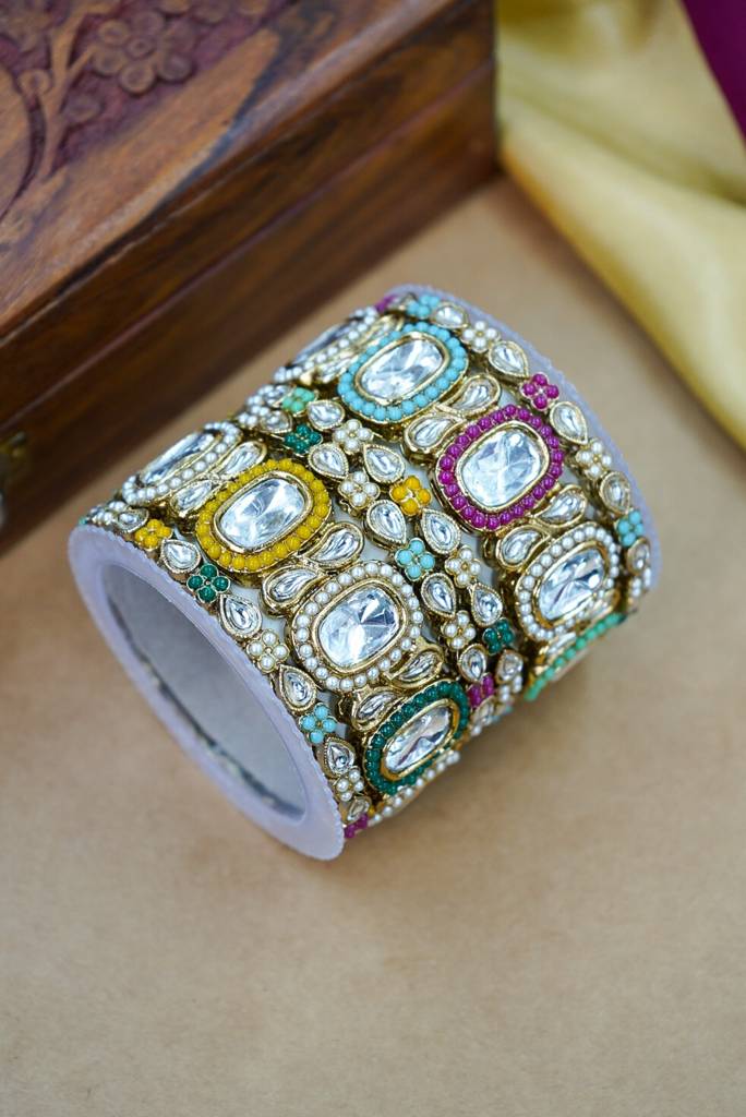 Traditional Multy Kundan Antique Bangles Collection : HJ-19-MULTY