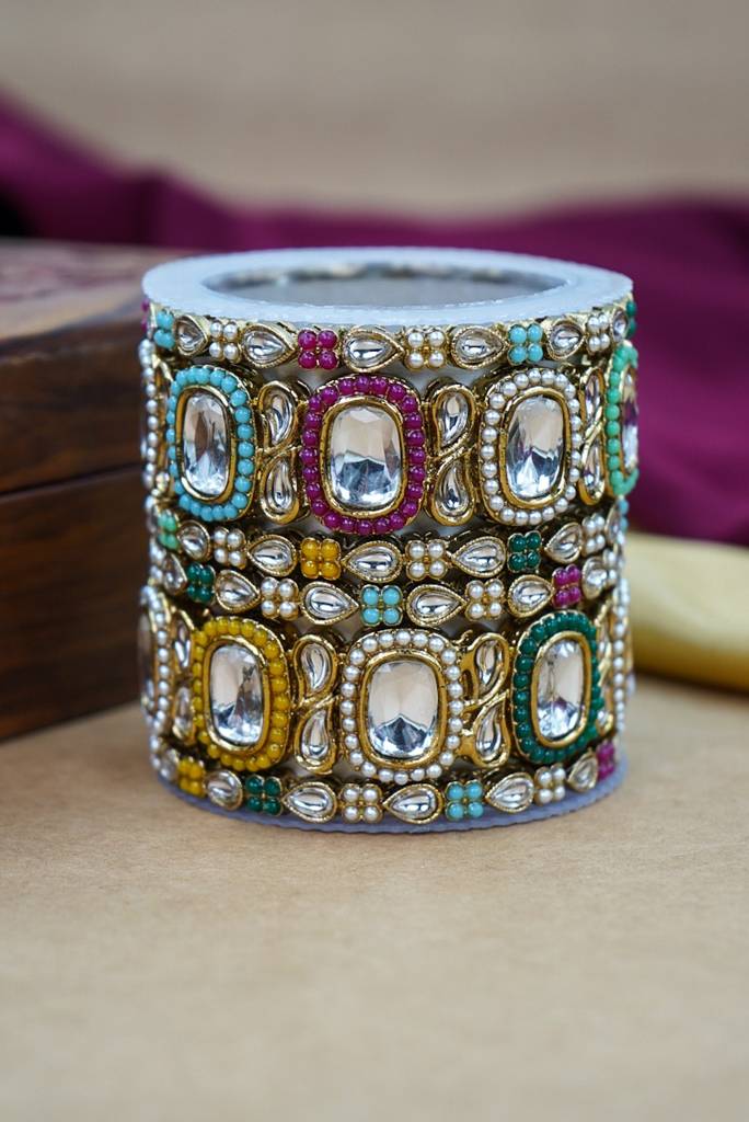 Traditional Multy Kundan Antique Bangles Collection : HJ-19-MULTY