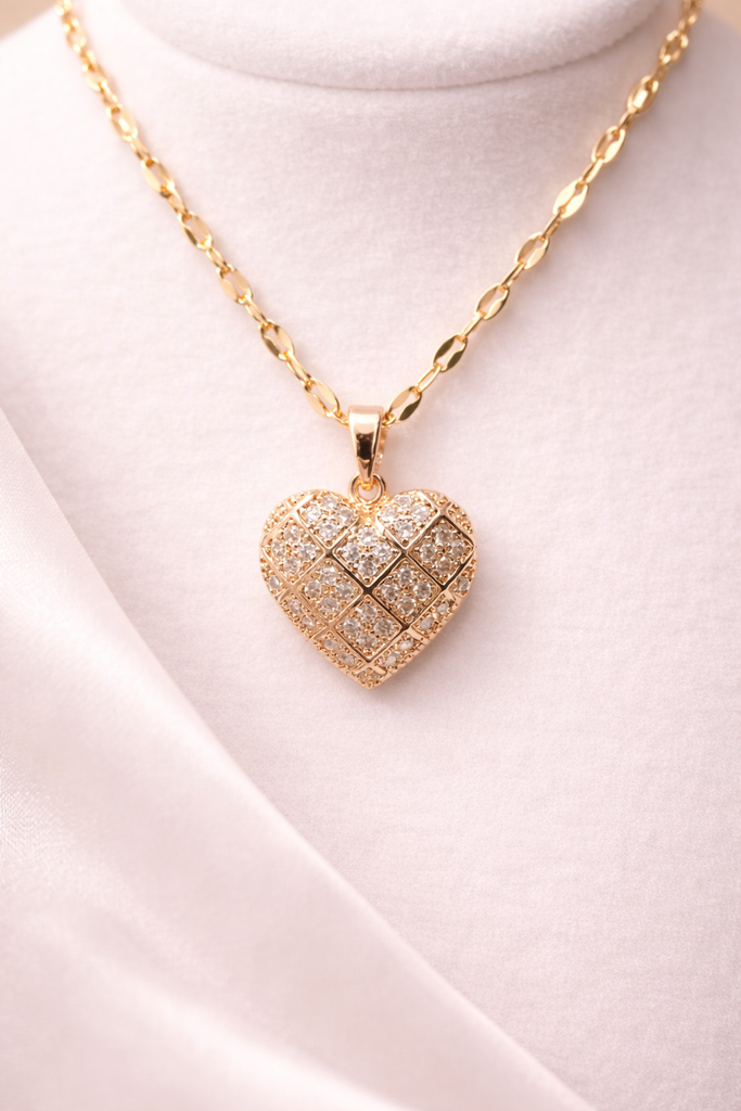 Rose Gold Blushing Heart Necklace – Gold-Plated Plated Stainless Steel Necklace| Waterproof Chain Pendant | Gifts : ROS-nec-01