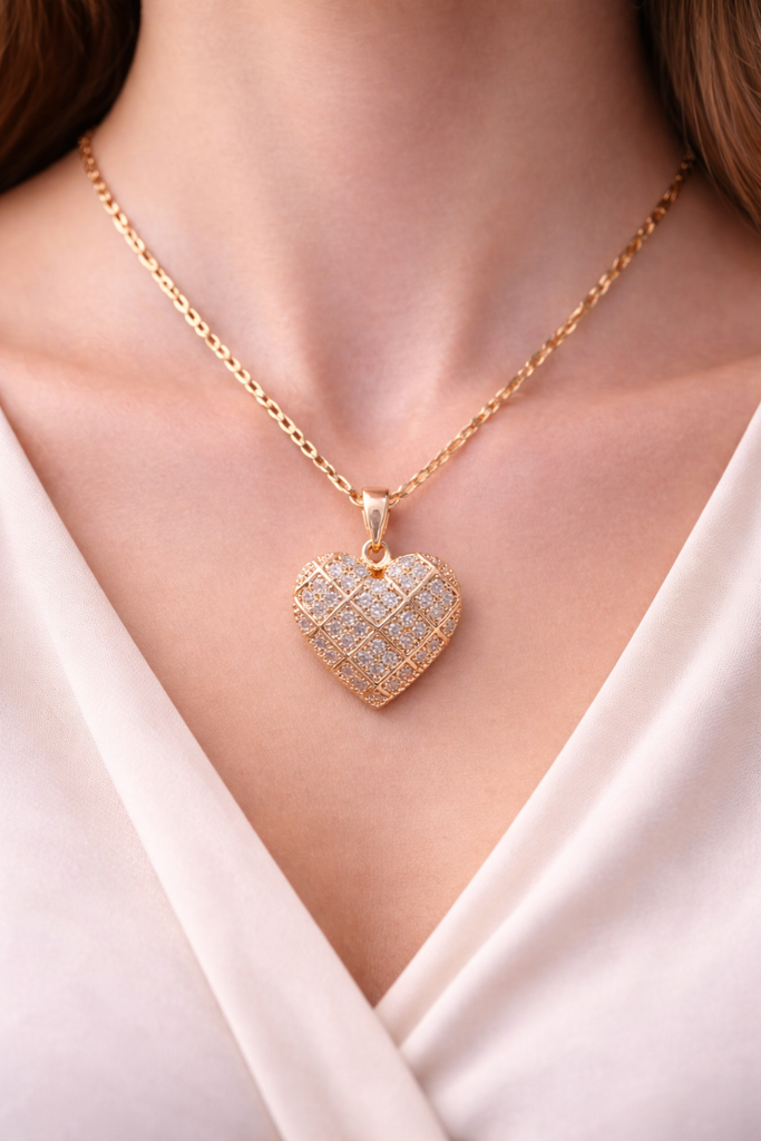 Rose Gold Blushing Heart Necklace – Gold-Plated Plated Stainless Steel Necklace| Waterproof Chain Pendant | Gifts : ROS-nec-01