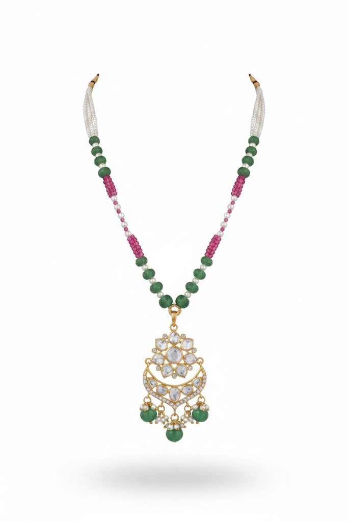 925 Silver Moissanite Polki Charvi Necklace : PJNE78