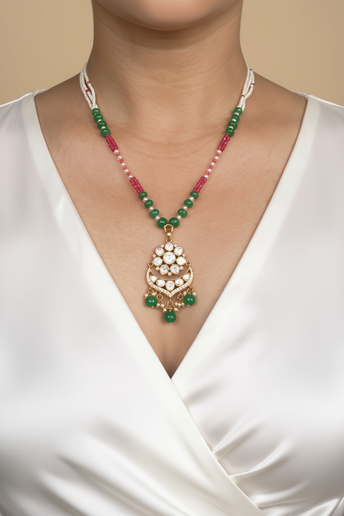 925 Silver Moissanite Polki Charvi Necklace : PJNE78