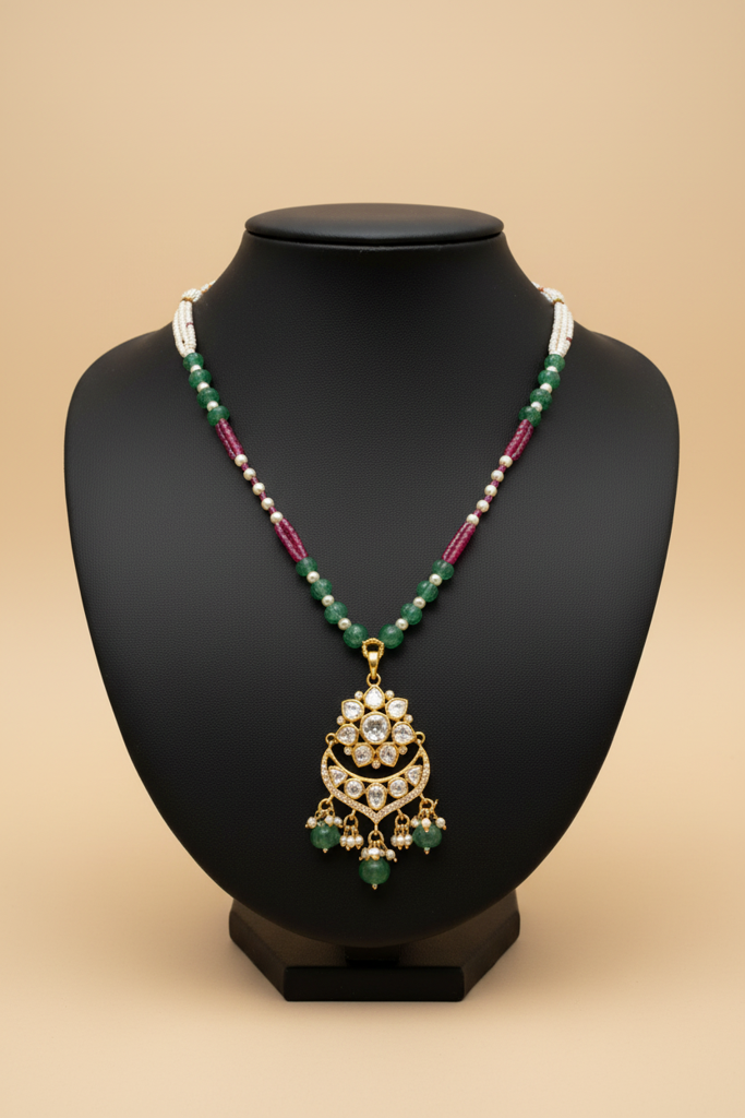 925 Silver Moissanite Polki Charvi Necklace : PJNE78