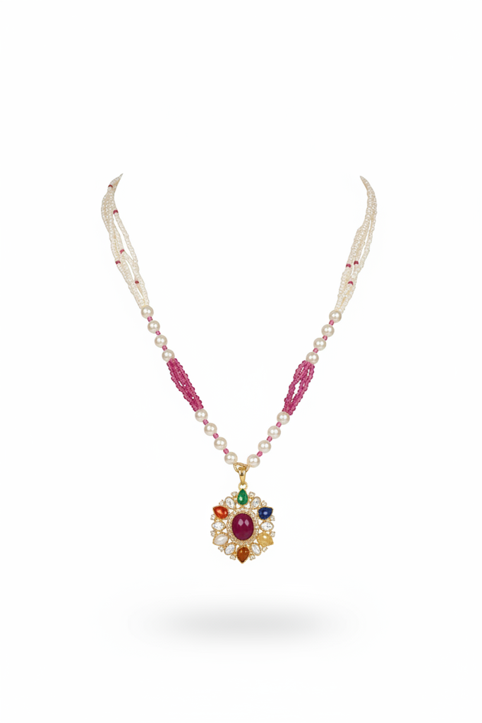925 Silver Moissanite Polki Ratna Necklace : PJNE80