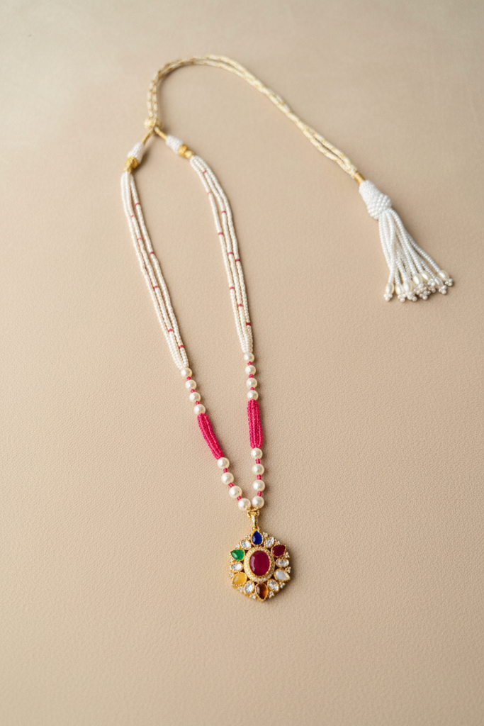 925 Silver Moissanite Polki Ratna Necklace : PJNE80