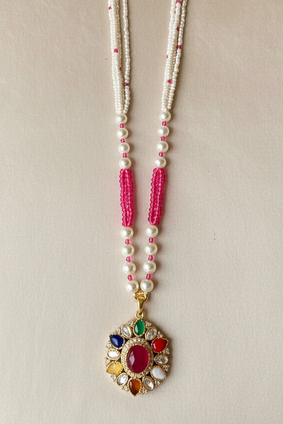 925 Silver Moissanite Polki Ratna Necklace : PJNE80