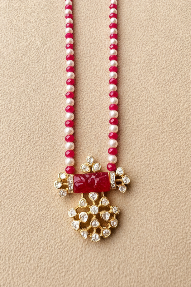 925 Silver Moissanite Polki Milan Necklace : PJNE82
