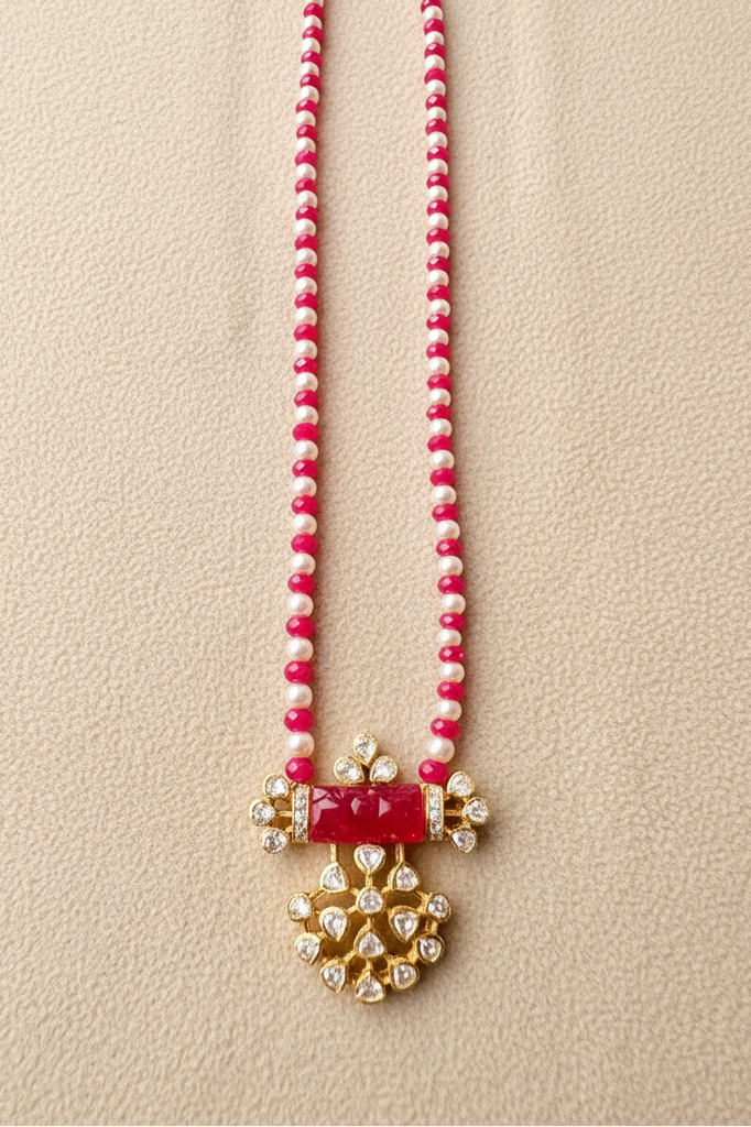 925 Silver Moissanite Polki Milan Necklace : PJNE82