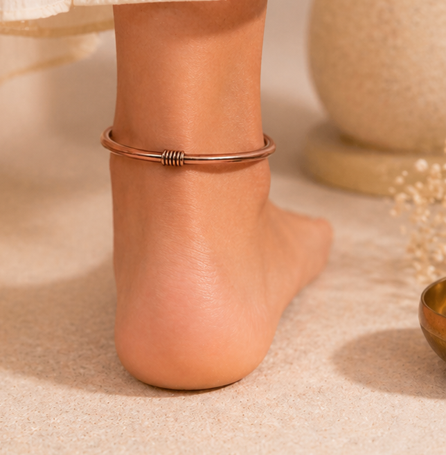 Pure Copper Twist Anklet & Armlet For Men & Women | Ayurvedic Healing Kada | Adjustable Dual Wear Bracel : ANKLET-COPPER-TWIST