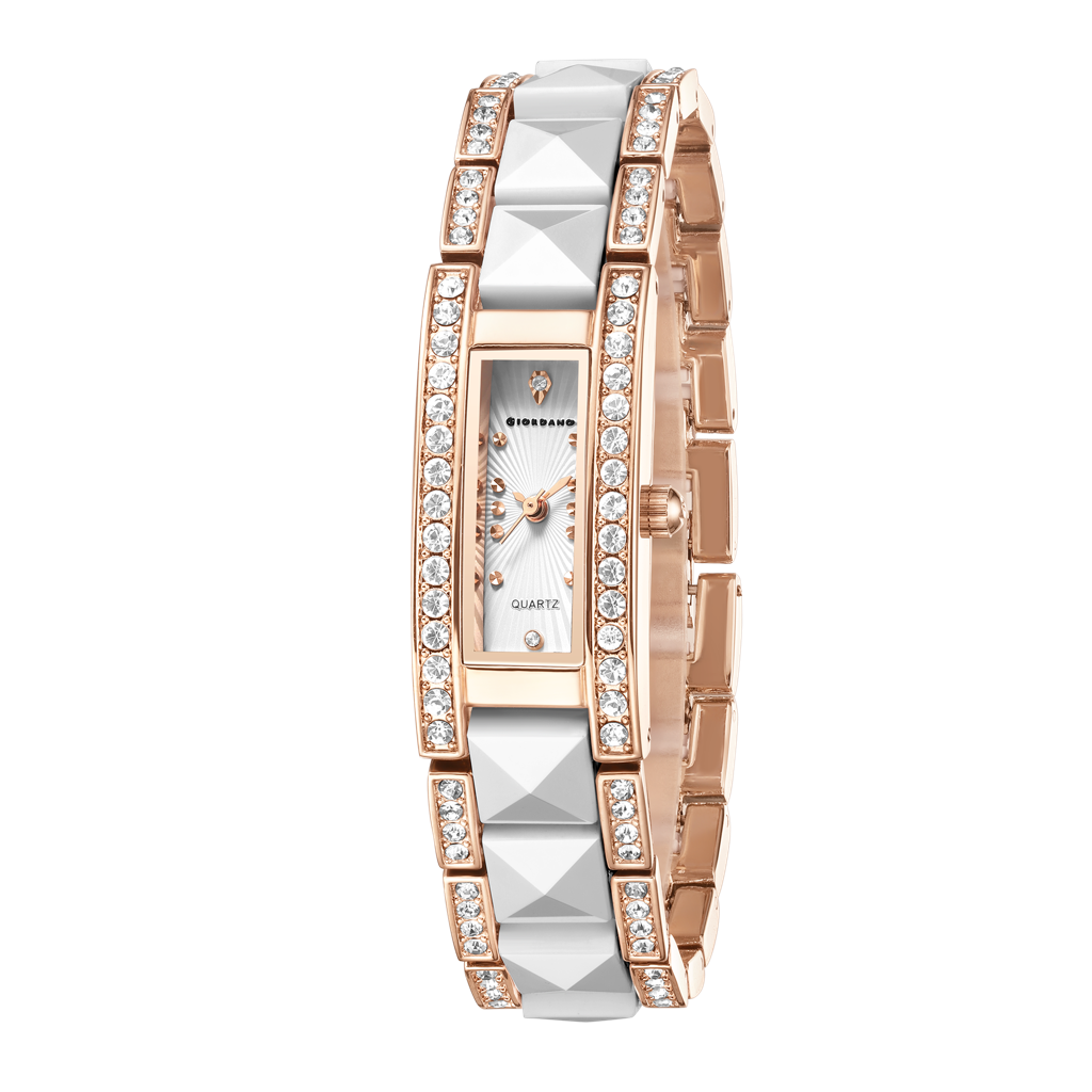 Giordano Luxury Crystal Studded Bracelet Watch For Women - Elegant Rectangular Dial, Quartz Movement And Stainle : GZ-60104-33