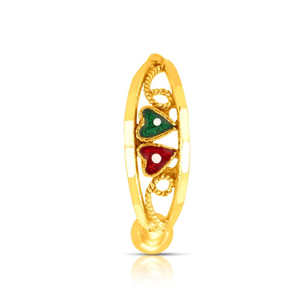 Yuvora 18K Yellow Gold Heart Duet Nose Pin For Women | Screw Back Closure | Bis Hallmarked | Pure Gold Nose  : PNR1001-DC-18YG
