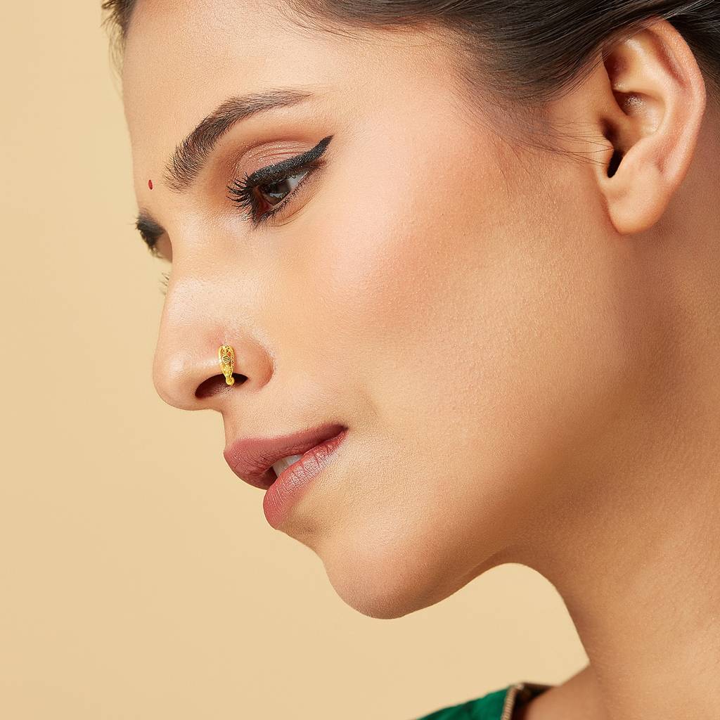 Yuvora 18K Yellow Gold Golden Orbit Nose Pin For Women | Screw Back Closure | Bis Hallmarked | Pure Gold Nos : PNR1003-DC-18YG