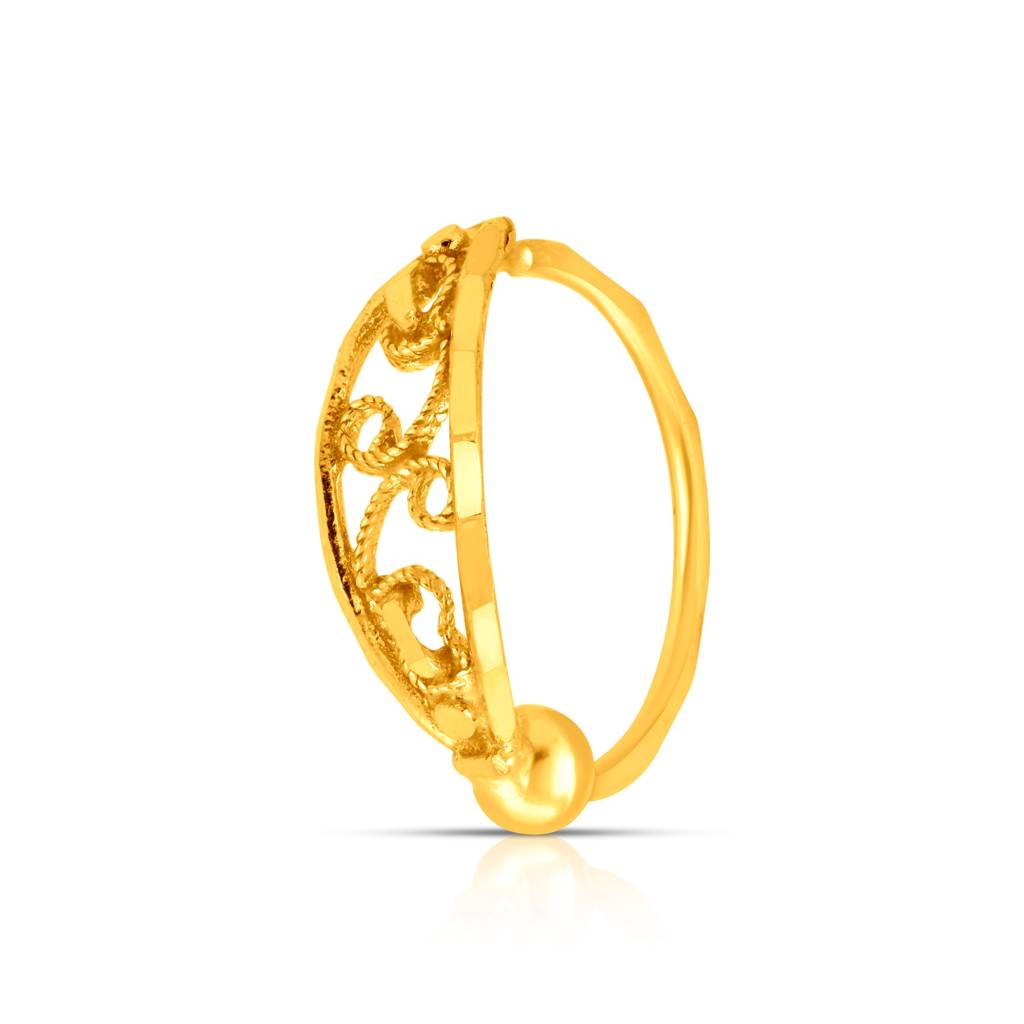 Yuvora 18K Yellow Gold Vine Loop Nose Pin For Women | Screw Back Closure | Bis Hallmarked | Pure Gold Nose S : PNR1007-DC-18YG
