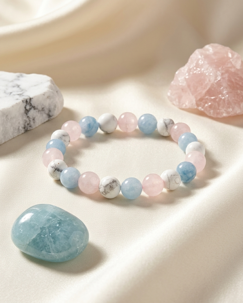 Aquamarine Rose Quartz Howlite Bracelet : LAABL153-65-S