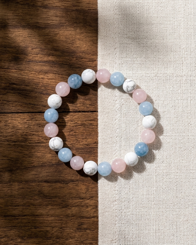 Aquamarine Rose Quartz Howlite Bracelet : LAABL153-65-S