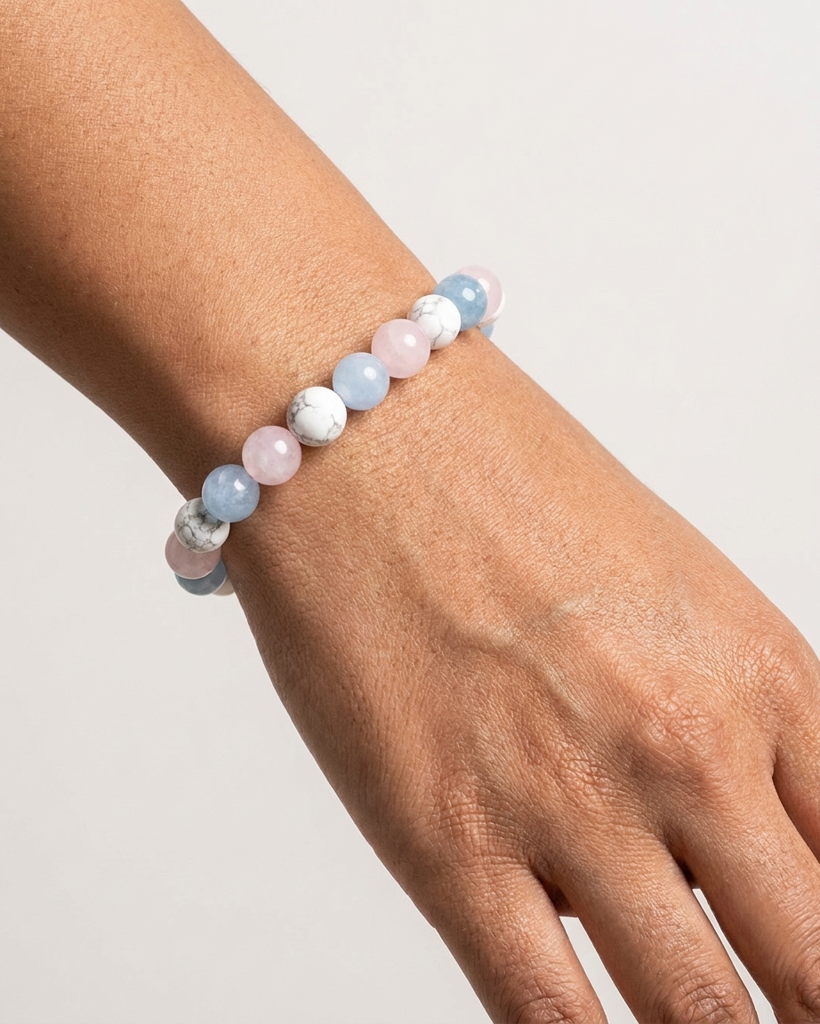 Aquamarine Rose Quartz Howlite Bracelet : LAABL153-65-S