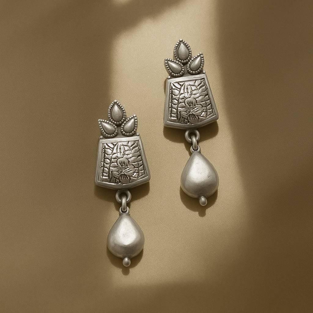 Sitara Handcrafted Engraved Silver Earrings – Timeless Elegance With Butterfly Post Closure : ER-SIT-02