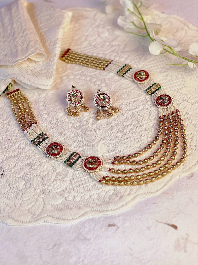 Pearl Temple Necklace Set With Beads : PR-70N