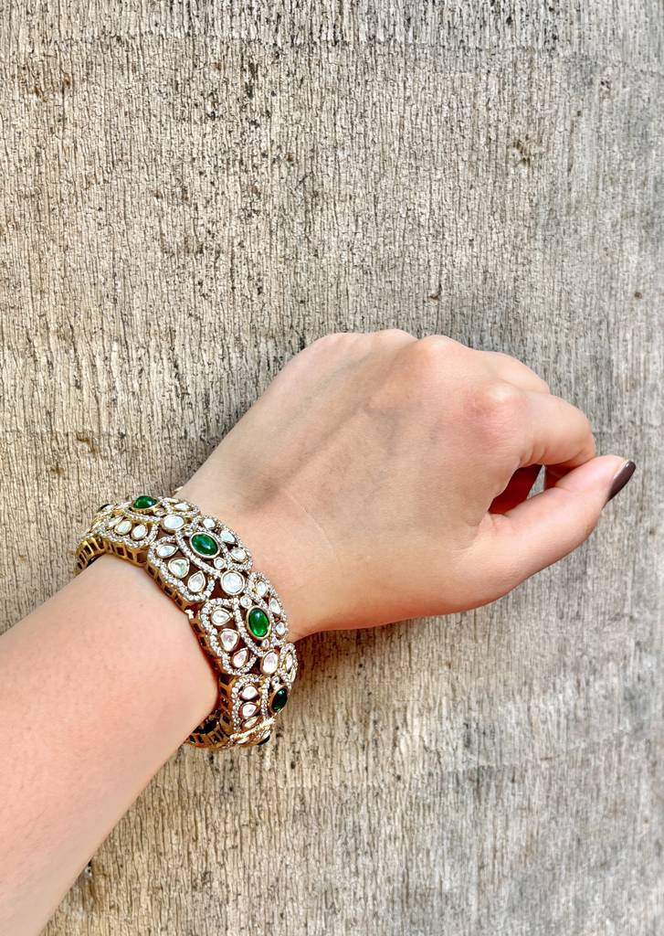 Antique Polki Kada With Green Zircons : PR-932