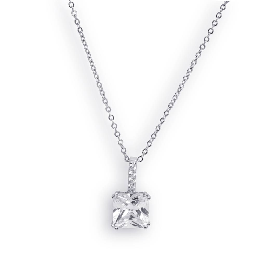 Brd Jewelry 925 Sterling Silver Princess Cut White Ad Pendant With Chain For Women & Girls : BRD293121