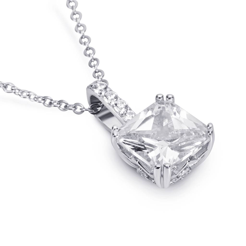 Brd Jewelry 925 Sterling Silver Princess Cut White Ad Pendant With Chain For Women & Girls : BRD293121